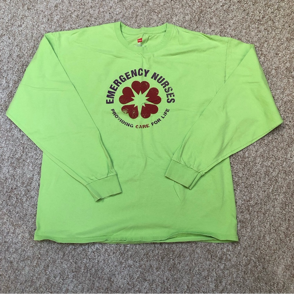 ER NURSE long sleeve t shirt. Lime green. size XL